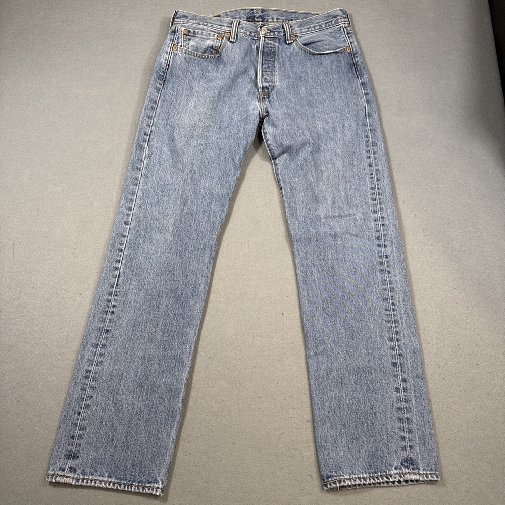 Levis 501 Mens Jeans Button Fly Blue Denim Straight Leg W32/32 Red Tab - Picture 1 of 7